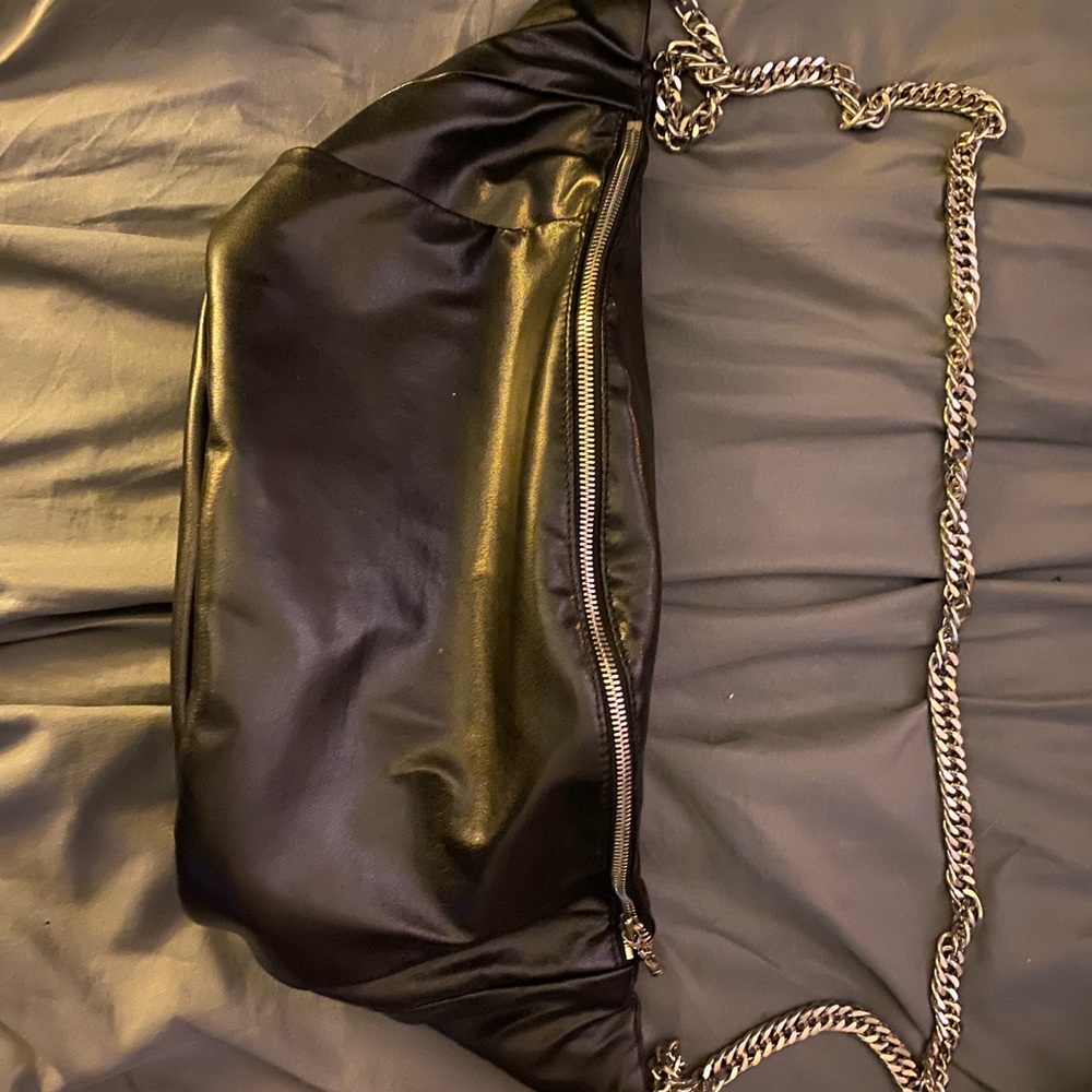 Black Crossbody Bag with Chain Strap and Soft Leather Finish